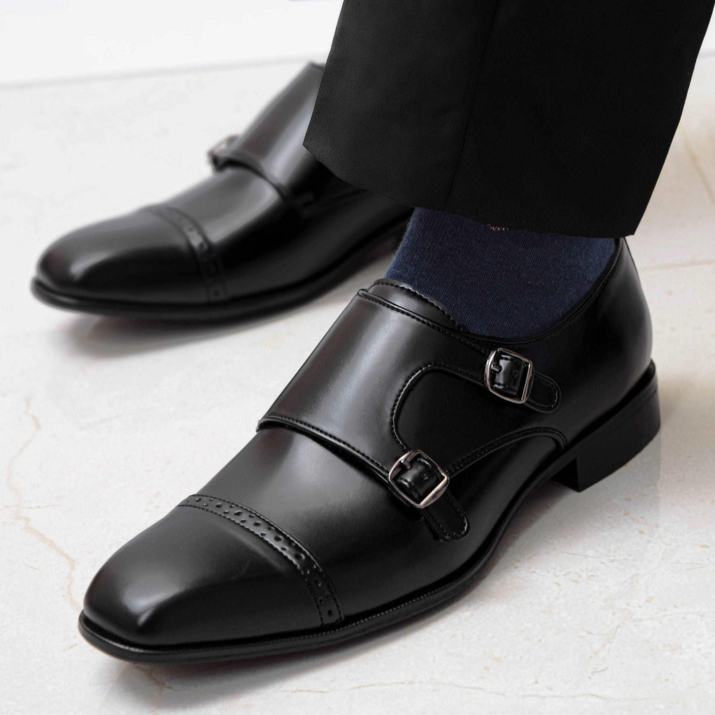 BENJAMIN | BLACK SQUARE TOE DOUBLE MONK - By Lusso
