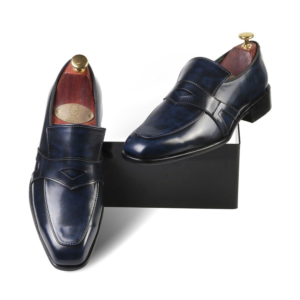 HUDSON - BLUE BRUSHOFF SLIP-ON - By Lusso