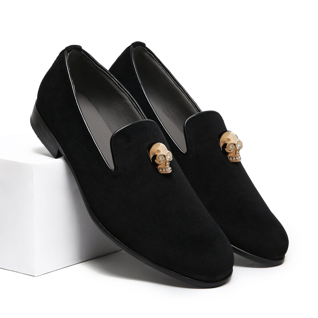 KANE | BLACK VELVET GOLDEN SKULL SLIP-ON - By Lusso