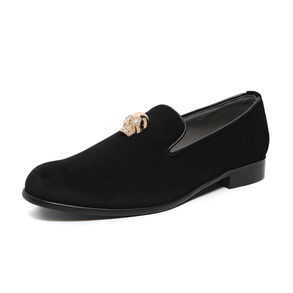 KANE | BLACK VELVET GOLDEN SKULL SLIP-ON - By Lusso
