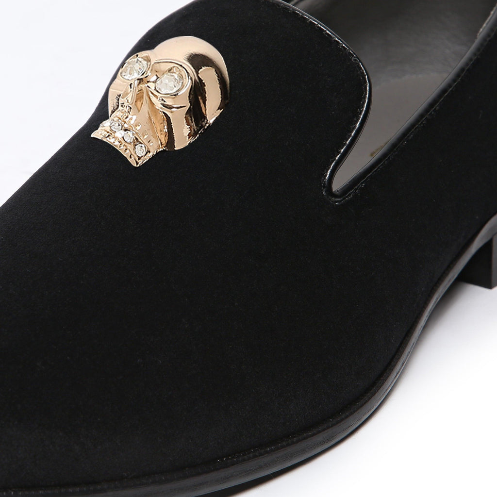 KANE | BLACK VELVET GOLDEN SKULL SLIP-ON - By Lusso