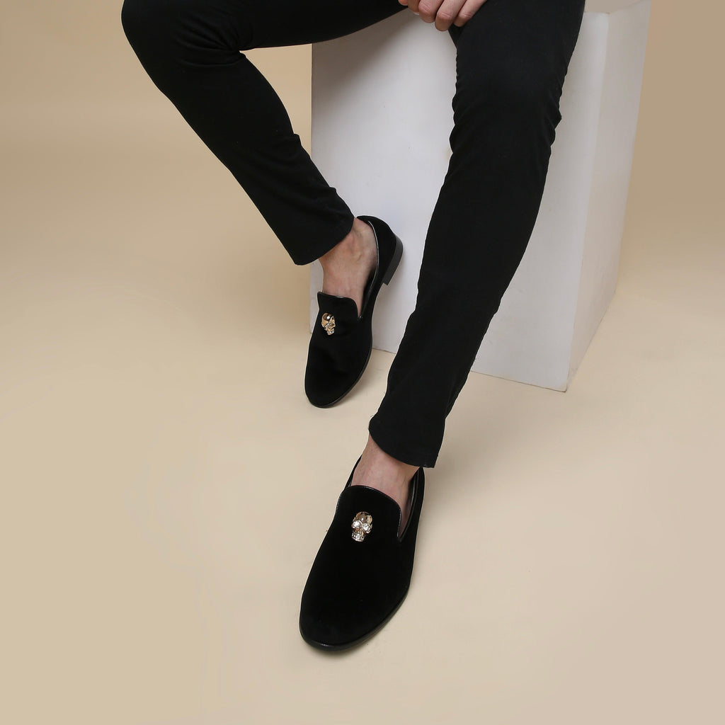 KANE | BLACK VELVET GOLDEN SKULL SLIP-ON - By Lusso