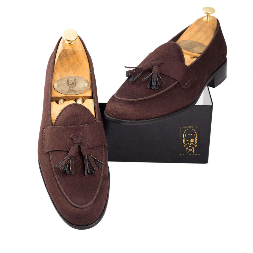 LUNA - BROWN SUEDE TASSEL SLIP-ON - By Lusso
