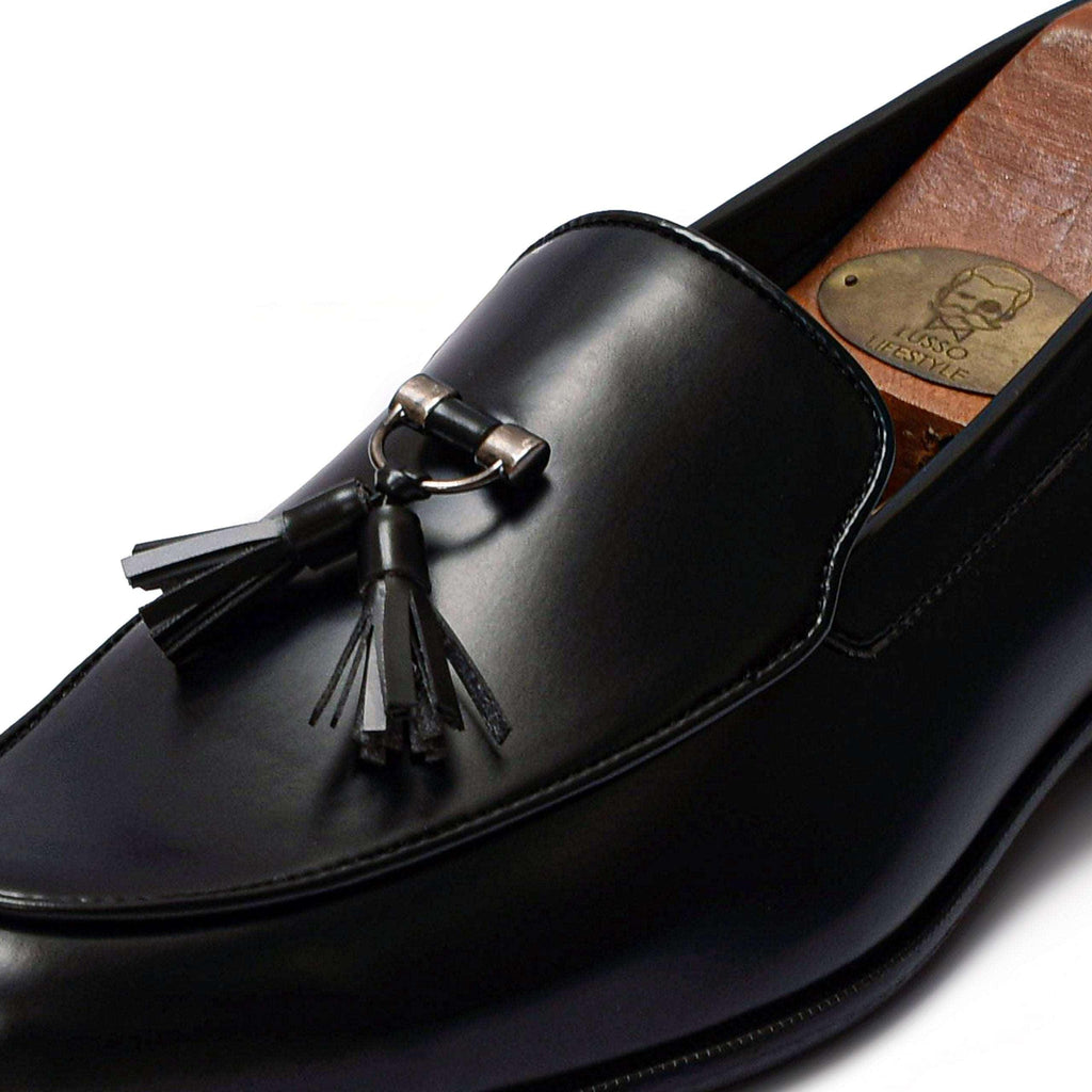 RHINO | BLACK METAL TASSEL SLIP-ON - By Lusso