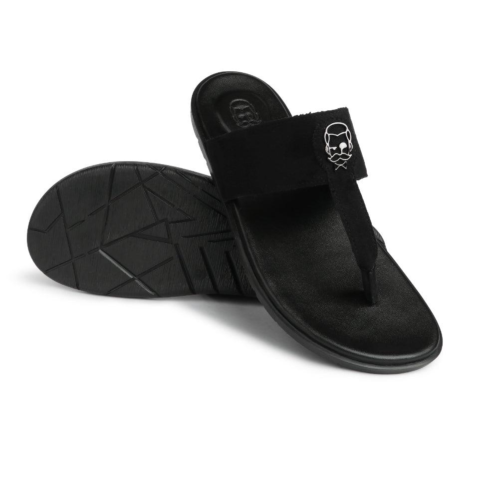 Soho - Black Suede Signature Slippers - By Lusso