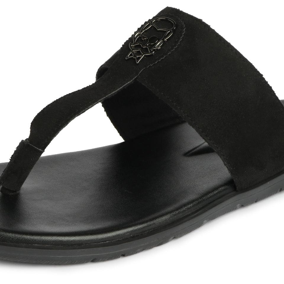 Soho - Black Suede Signature Slippers - By Lusso