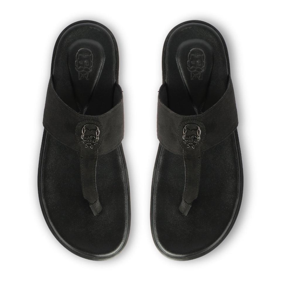 Soho - Black Suede Signature Slippers - By Lusso