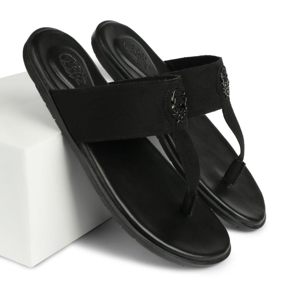 Soho - Black Suede Signature Slippers - By Lusso