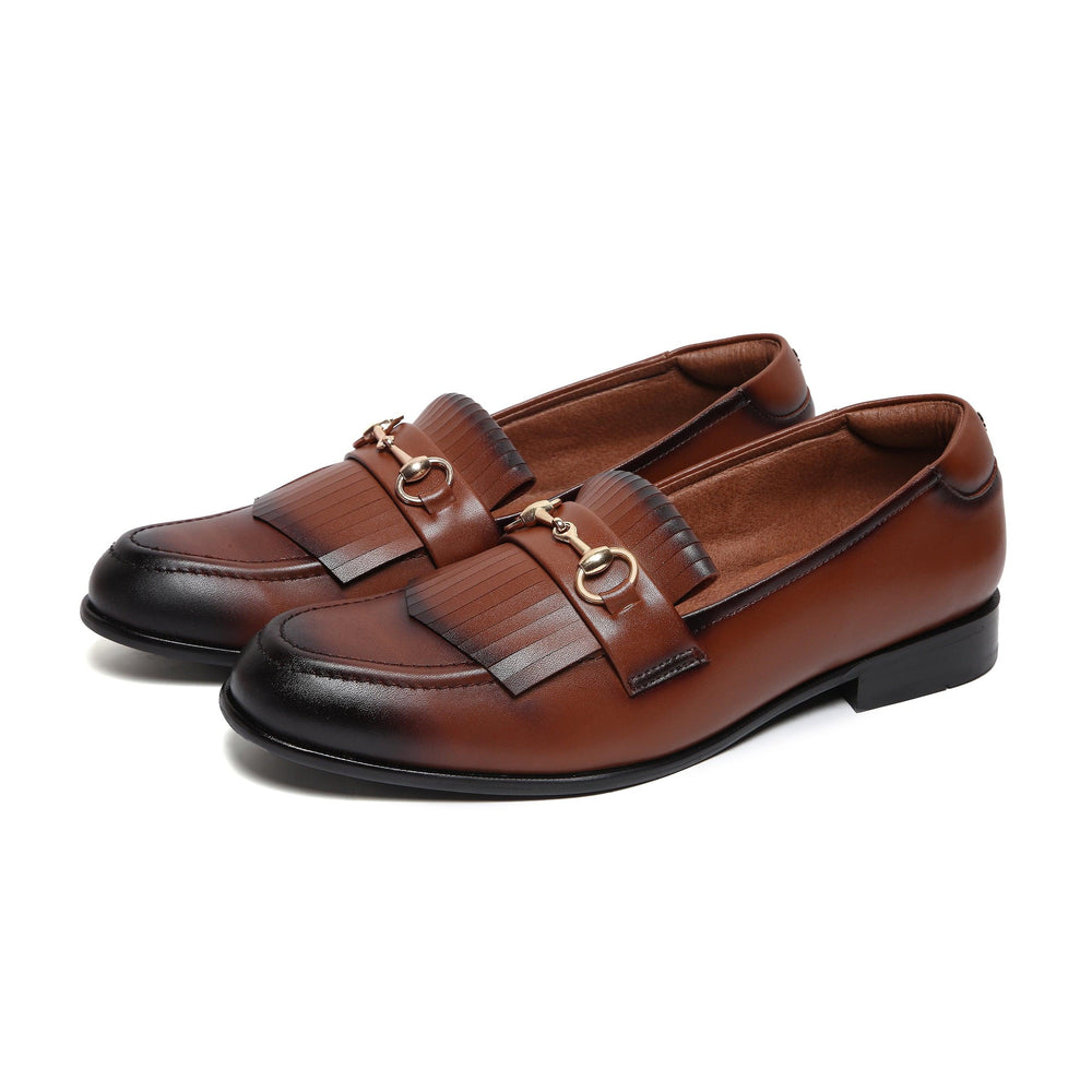 Gustoso Light Tan | Golden Horsebit Fringe Slip-On