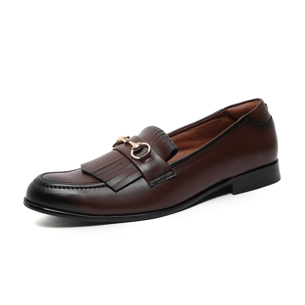 GUSTOSO DARK TAN | GOLDEN HORSEBIT FRINGE SLIP-ON - By Lusso