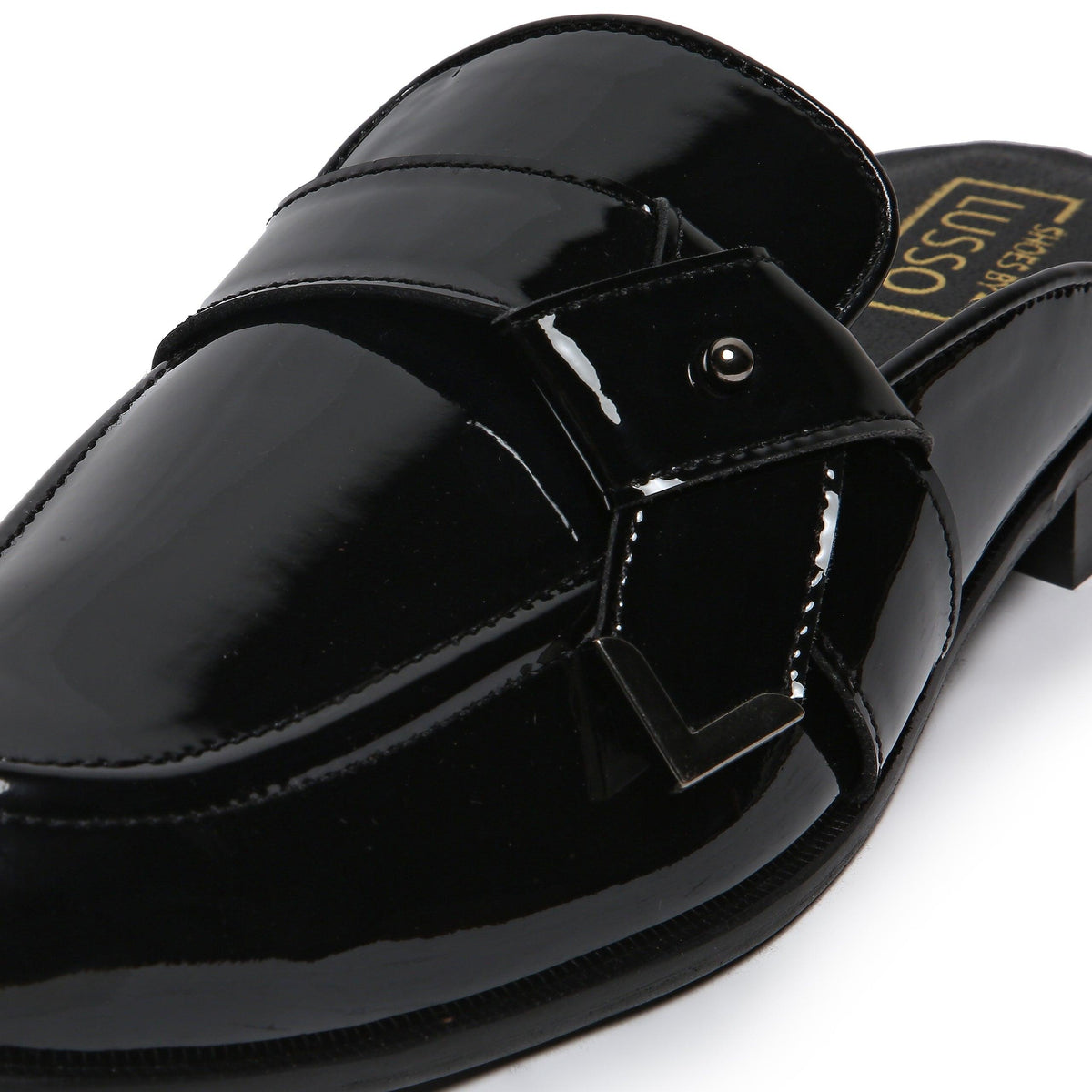 LUMBERG - PATENT BLACK SIDE LATCH MULE - By Lusso