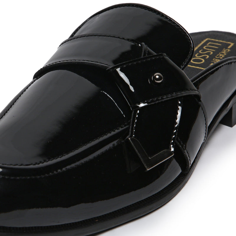 LUMBERG - PATENT BLACK SIDE LATCH MULE - By Lusso