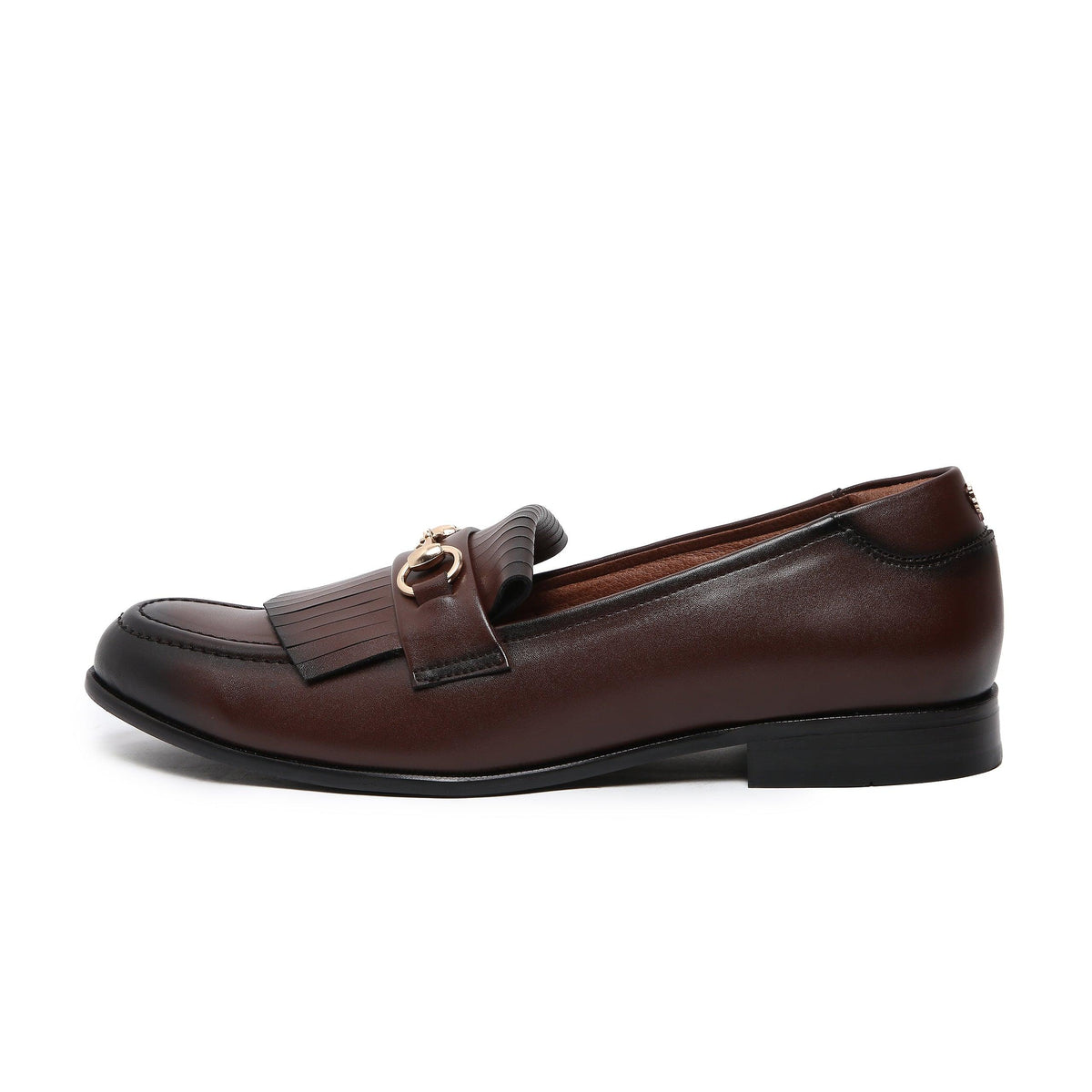 GUSTOSO DARK TAN | GOLDEN HORSEBIT FRINGE SLIP-ON - By Lusso