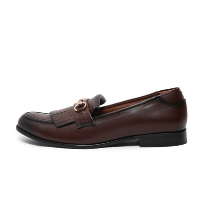 GUSTOSO DARK TAN | GOLDEN HORSEBIT FRINGE SLIP-ON - By Lusso