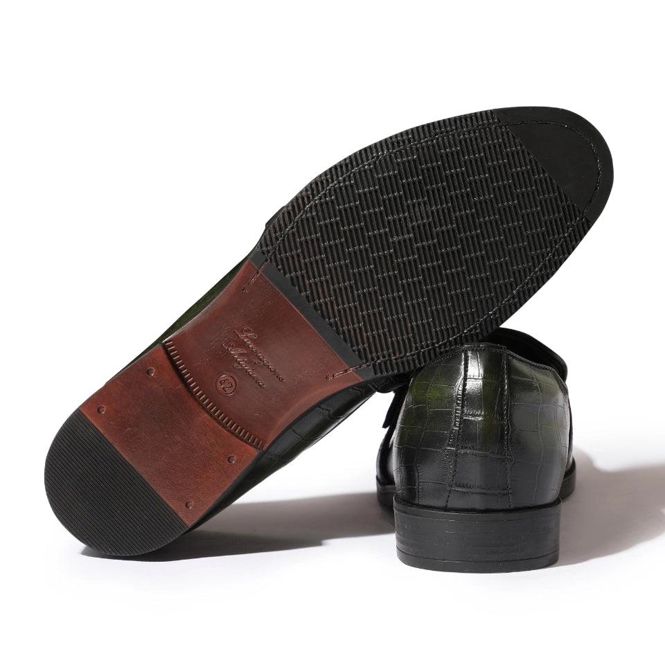 Morris- Green Croco Belt Slipons - By Lusso