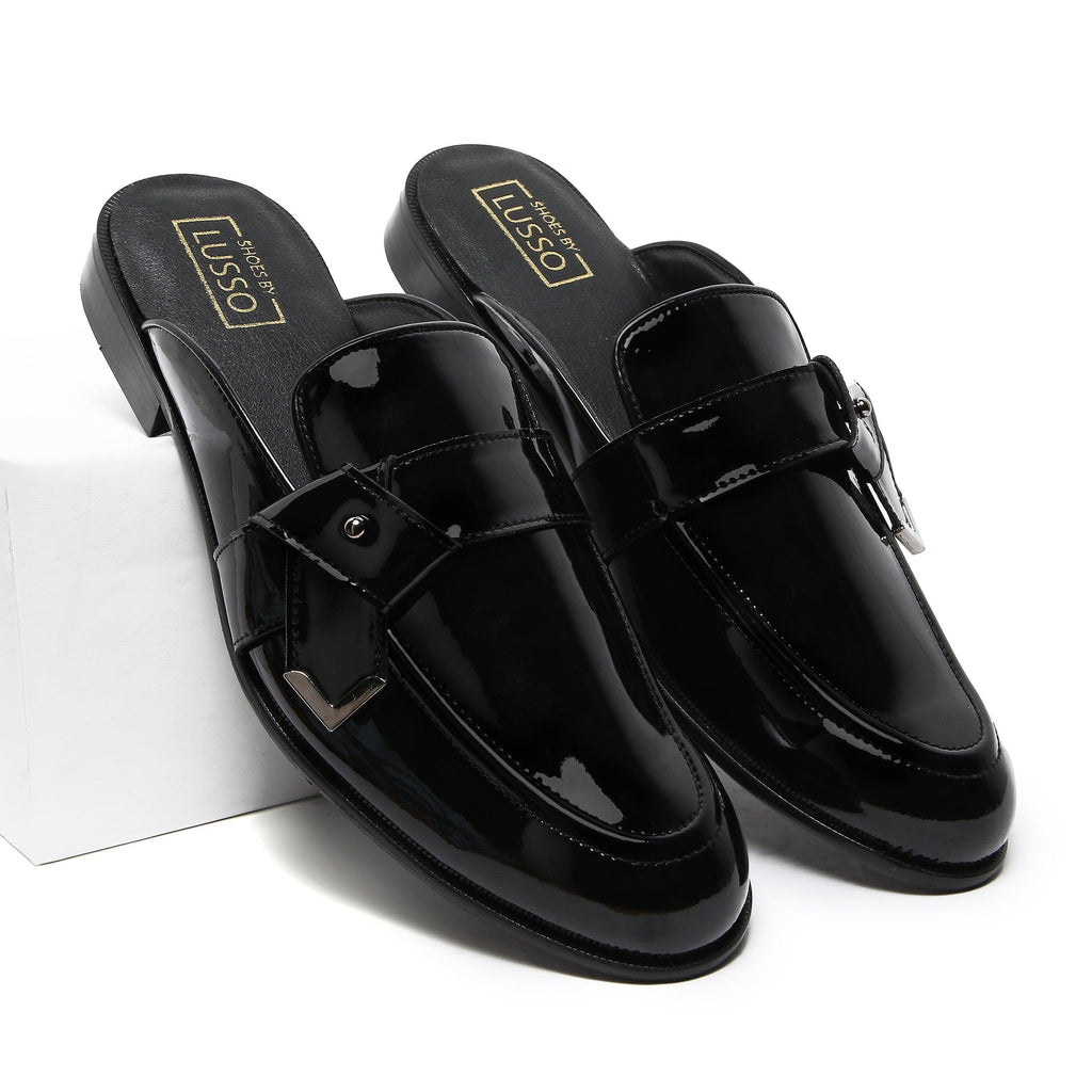 LUMBERG - PATENT BLACK SIDE LATCH MULE - By Lusso