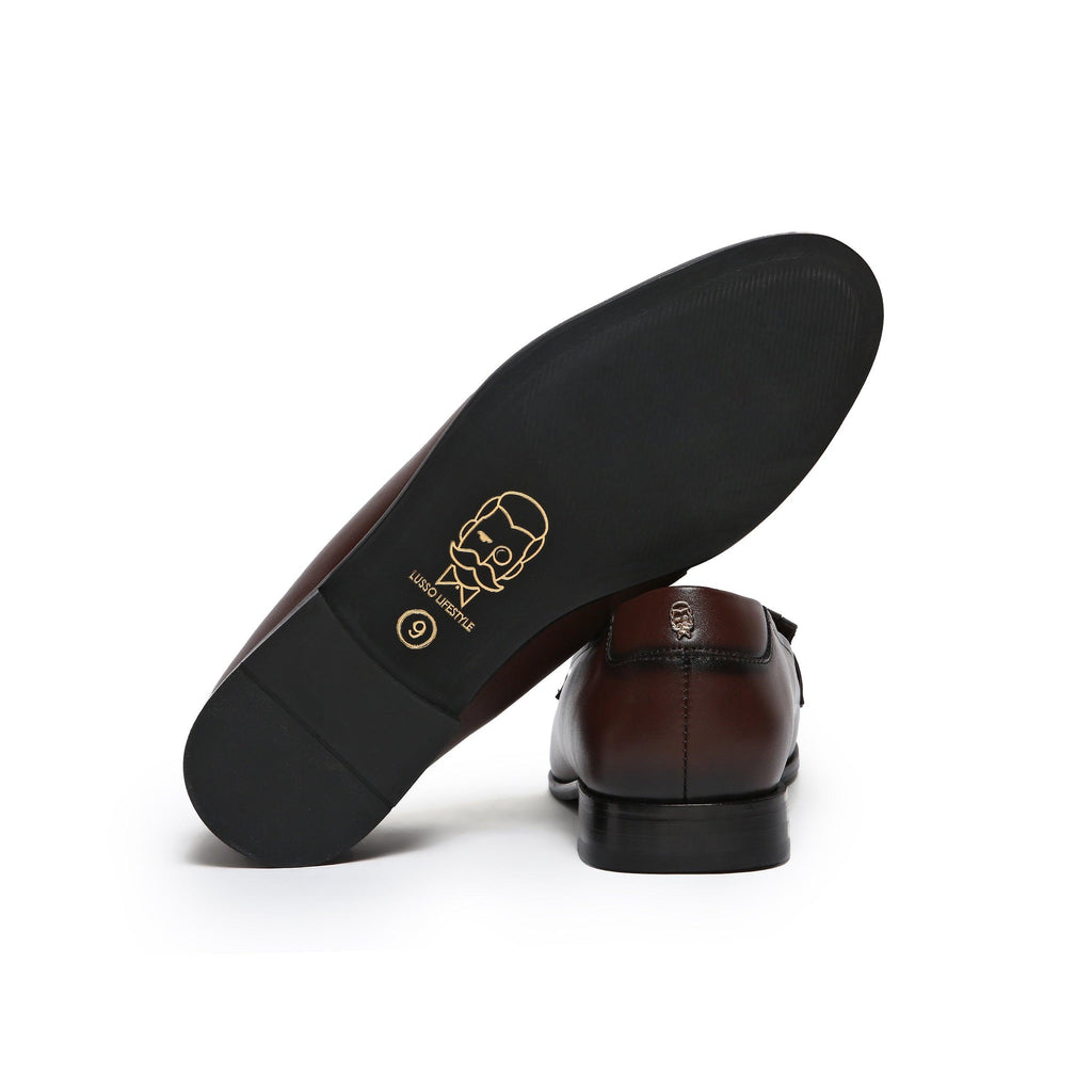 GUSTOSO DARK TAN | GOLDEN HORSEBIT FRINGE SLIP-ON - By Lusso