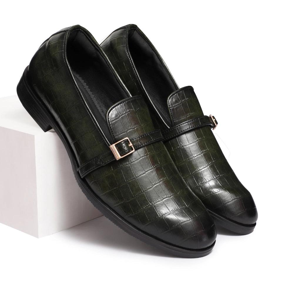 Morris- Green Croco Belt Slipons - By Lusso