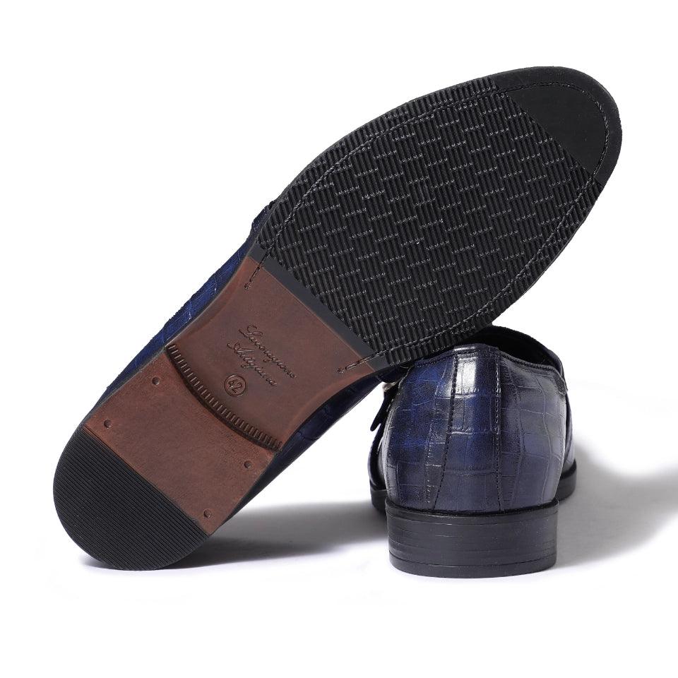 Morris- Blue Croco Belt Slipon - By Lusso