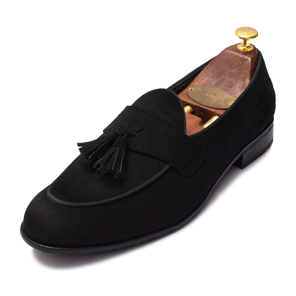 LUNA | BLACK SUEDE TASSEL SLIP-ON - By Lusso