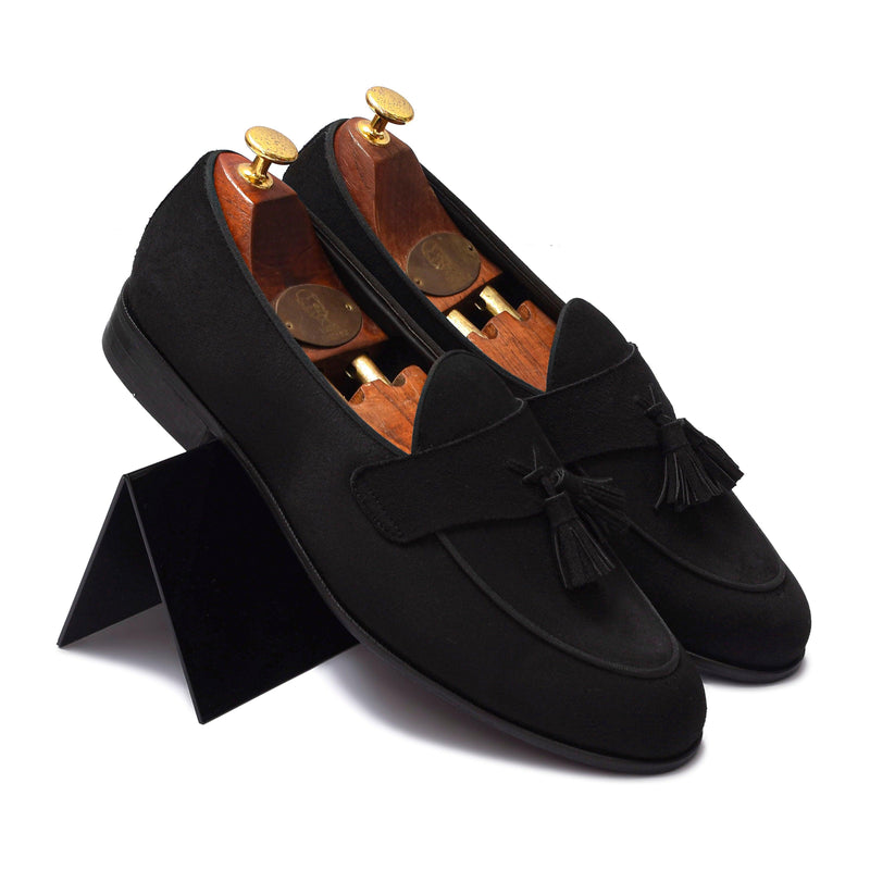 LUNA | BLACK SUEDE TASSEL SLIP-ON - By Lusso