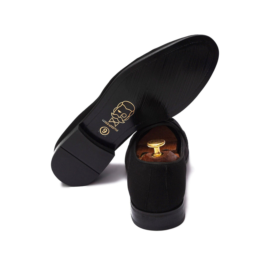 LUNA | BLACK SUEDE TASSEL SLIP-ON - By Lusso