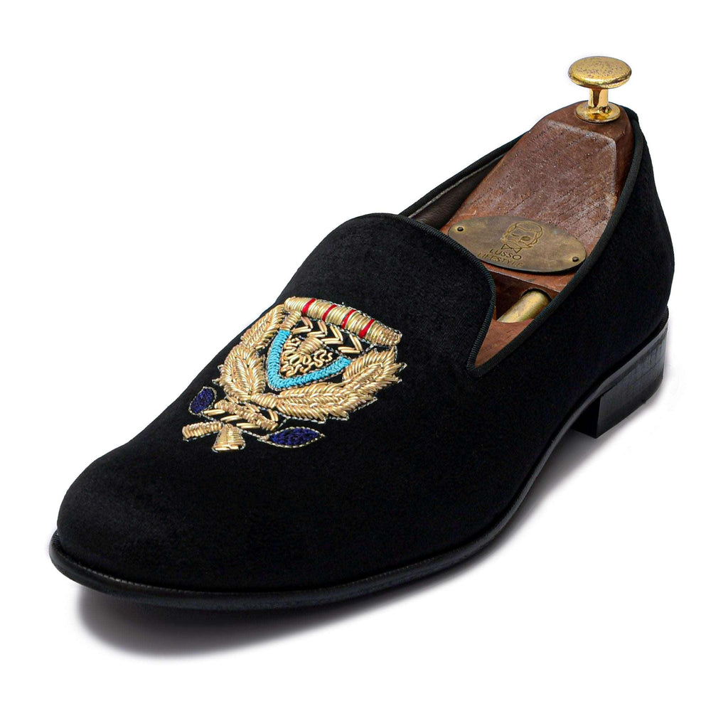 BARONE | BLACK VELVET ZARDOSI SLIP-ON - By Lusso