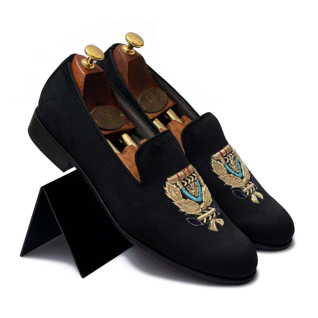 BARONE | BLACK VELVET ZARDOSI SLIP-ON - By Lusso