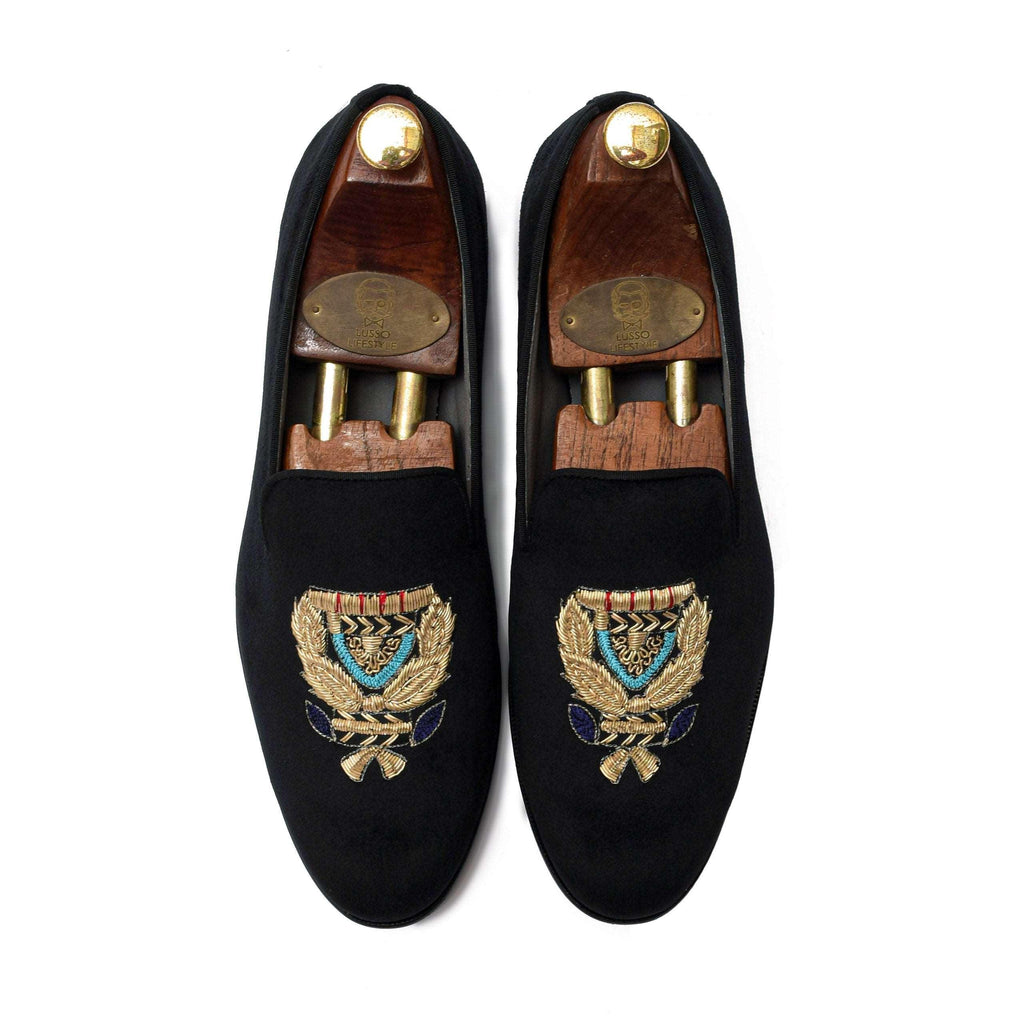 BARONE | BLACK VELVET ZARDOSI SLIP-ON - By Lusso