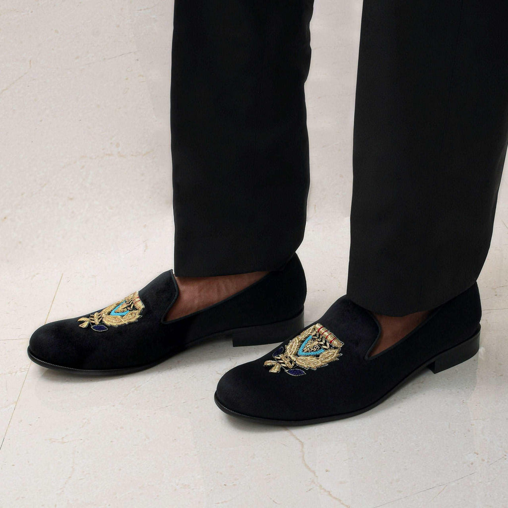 BARONE | BLACK VELVET ZARDOSI SLIP-ON - By Lusso