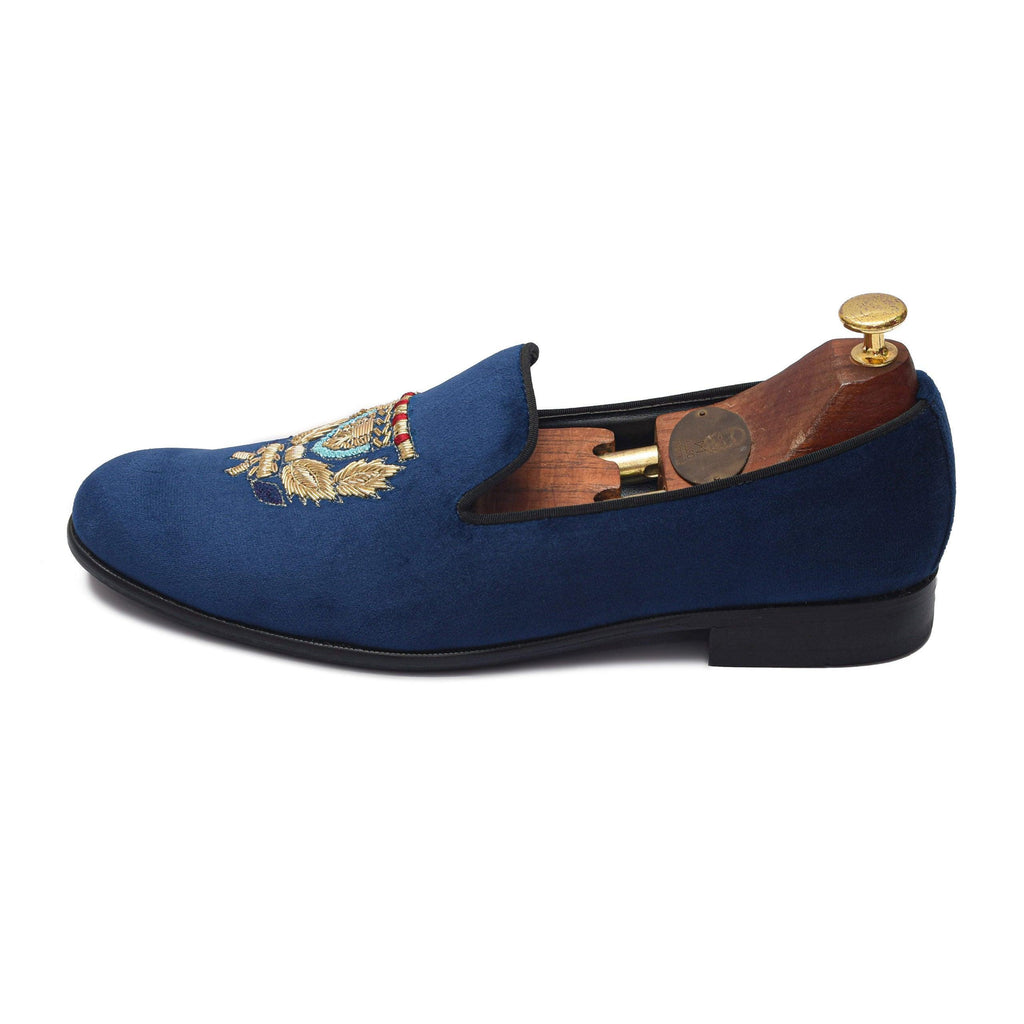 BARONE | BLUE VELVET ZARDOSI SLIP-ON - By Lusso