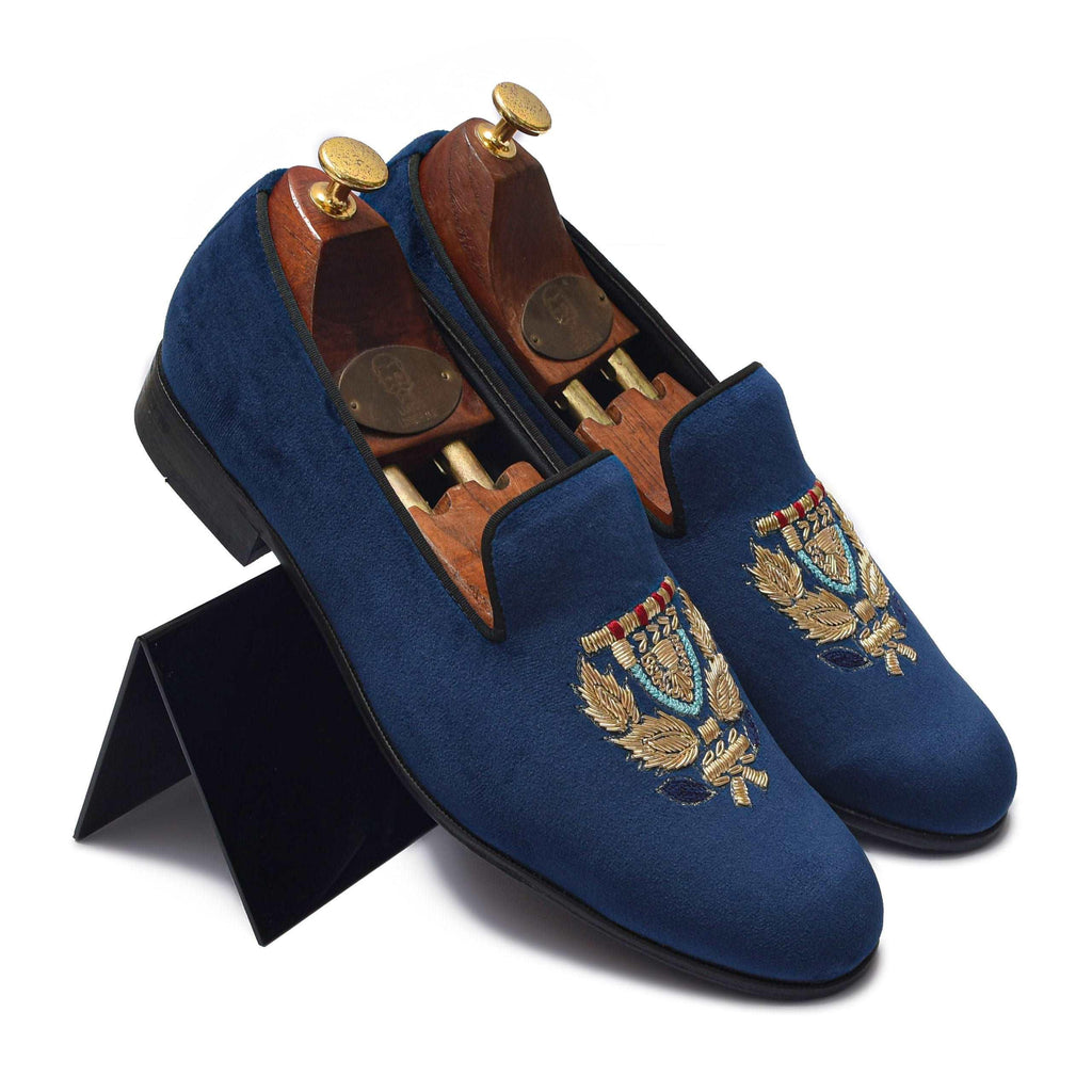 BARONE | BLUE VELVET ZARDOSI SLIP-ON - By Lusso