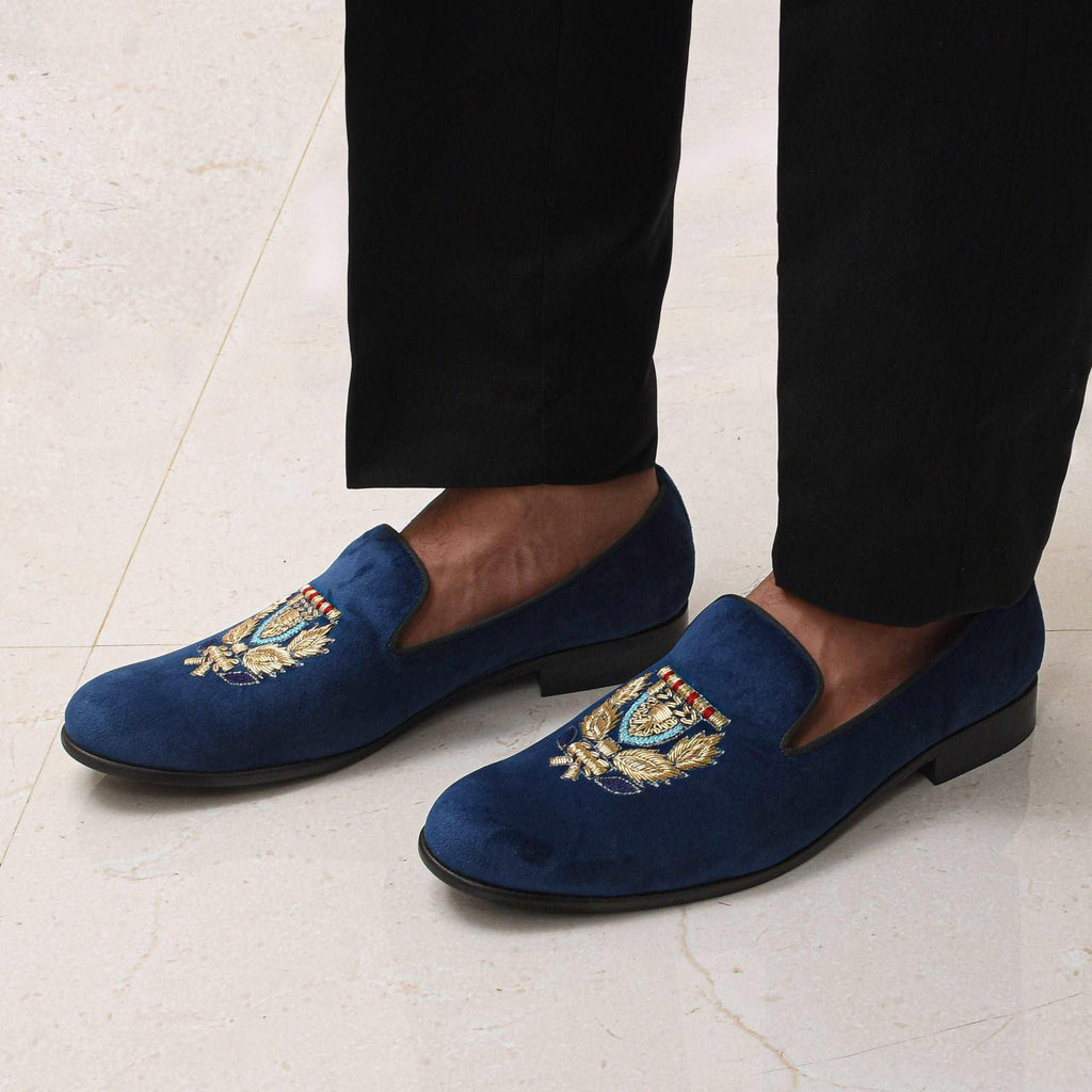 BARONE | BLUE VELVET ZARDOSI SLIP-ON - By Lusso