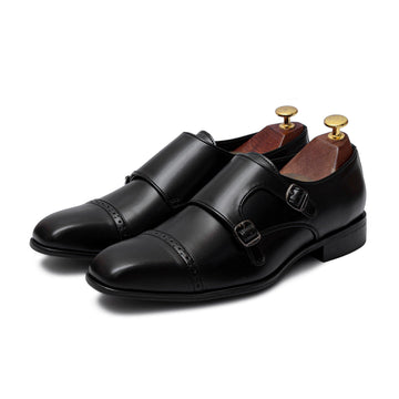 BENJAMIN | BLACK SQUARE TOE DOUBLE MONK - By Lusso