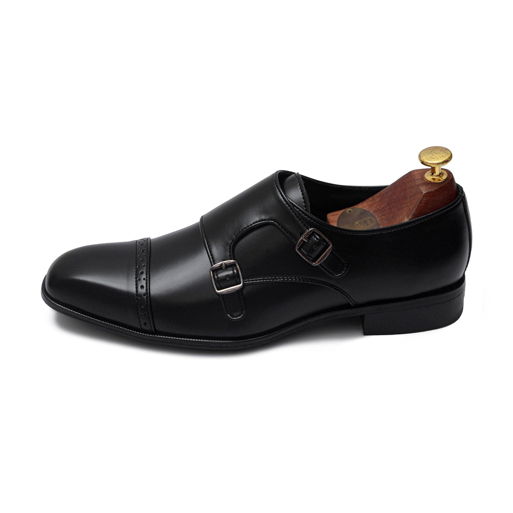 BENJAMIN | BLACK SQUARE TOE DOUBLE MONK - By Lusso