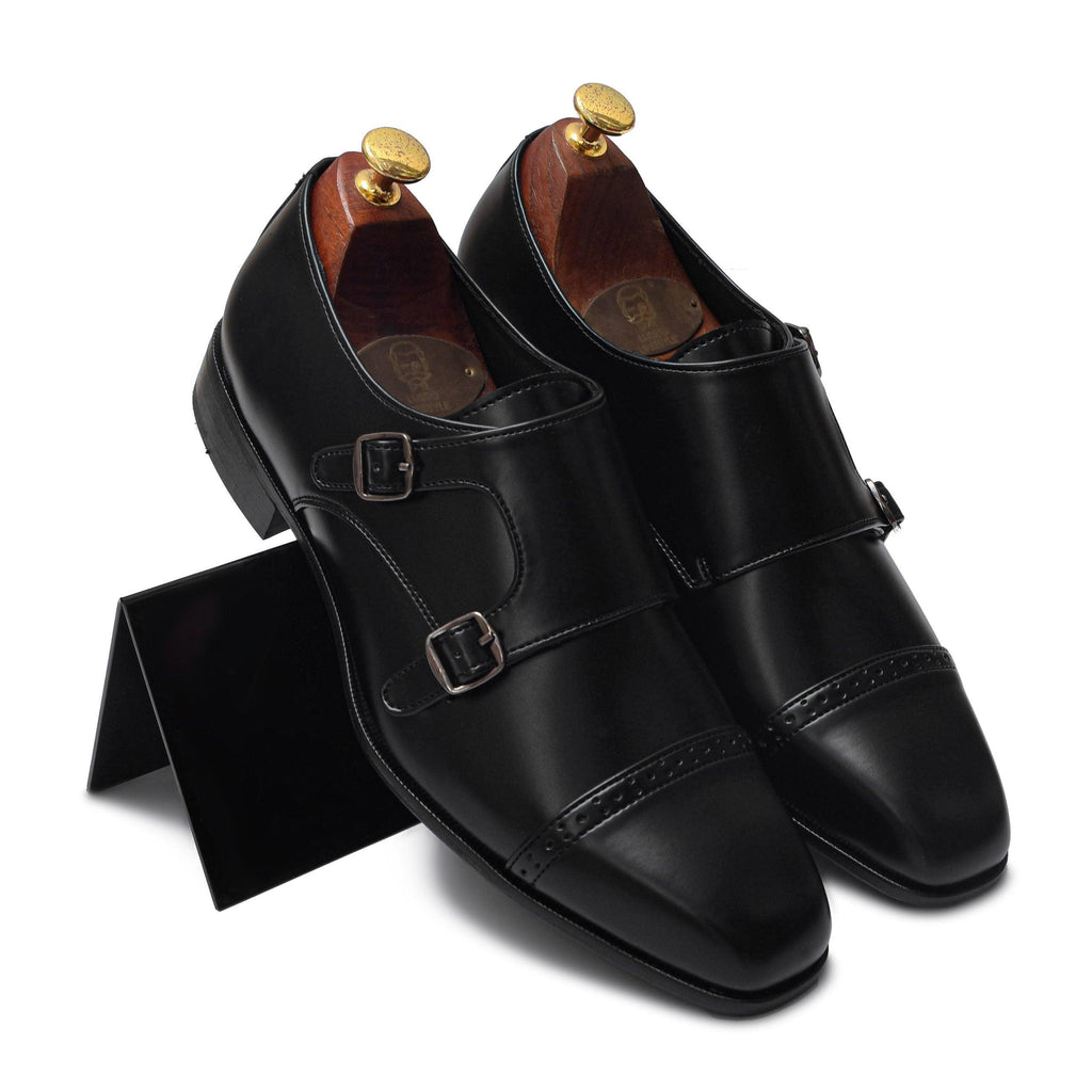 BENJAMIN | BLACK SQUARE TOE DOUBLE MONK - By Lusso