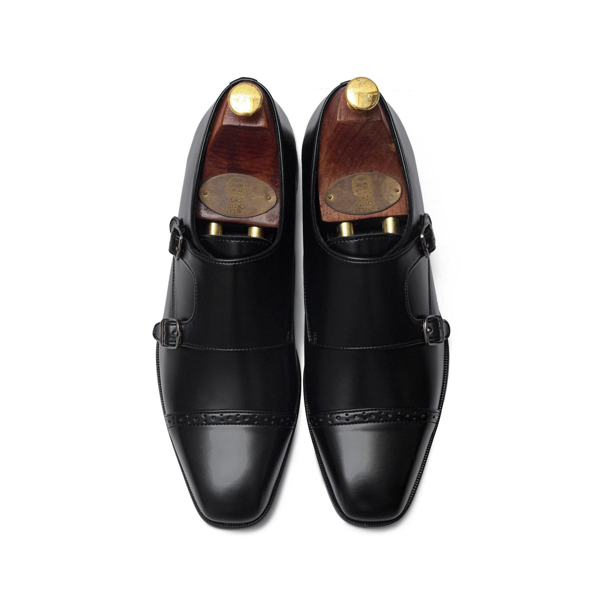 BENJAMIN | BLACK SQUARE TOE DOUBLE MONK - By Lusso