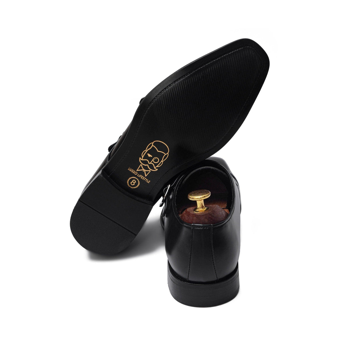 BENJAMIN | BLACK SQUARE TOE DOUBLE MONK - By Lusso