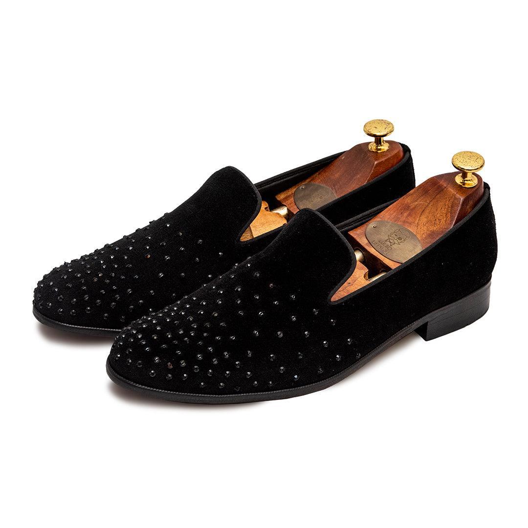 BENTLE | BLACK VELVET SEQUIN SLIP-ON - By Lusso