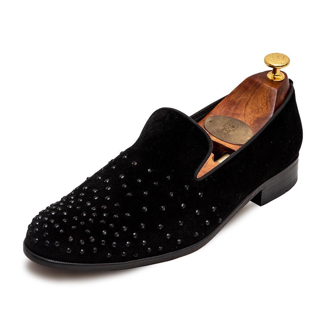BENTLE | BLACK VELVET SEQUIN SLIP-ON - By Lusso