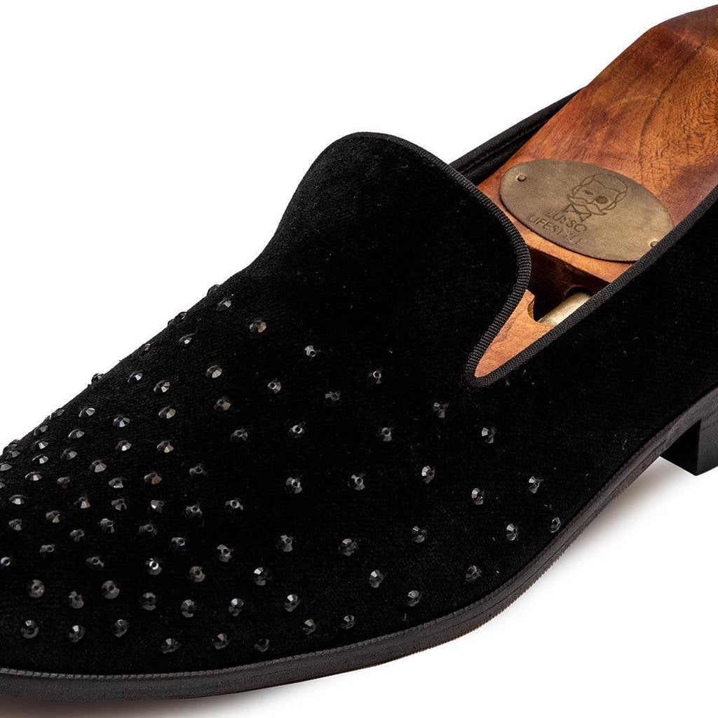 BENTLE | BLACK VELVET SEQUIN SLIP-ON - By Lusso