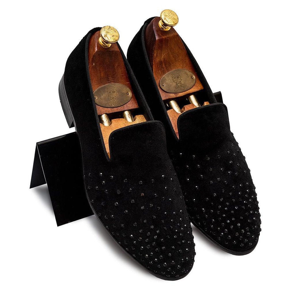 BENTLE | BLACK VELVET SEQUIN SLIP-ON - By Lusso