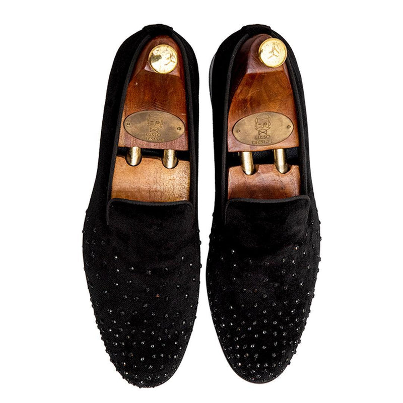 BENTLE | BLACK VELVET SEQUIN SLIP-ON - By Lusso