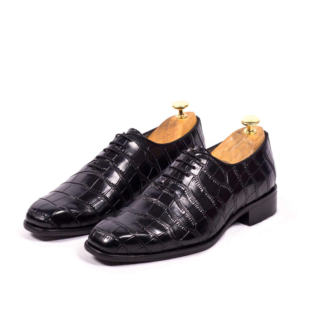 CAIMAN | BLACK CROCO LACE UP - By Lusso