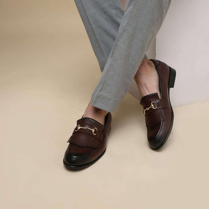 GUSTOSO DARK TAN | GOLDEN HORSEBIT FRINGE SLIP-ON - By Lusso