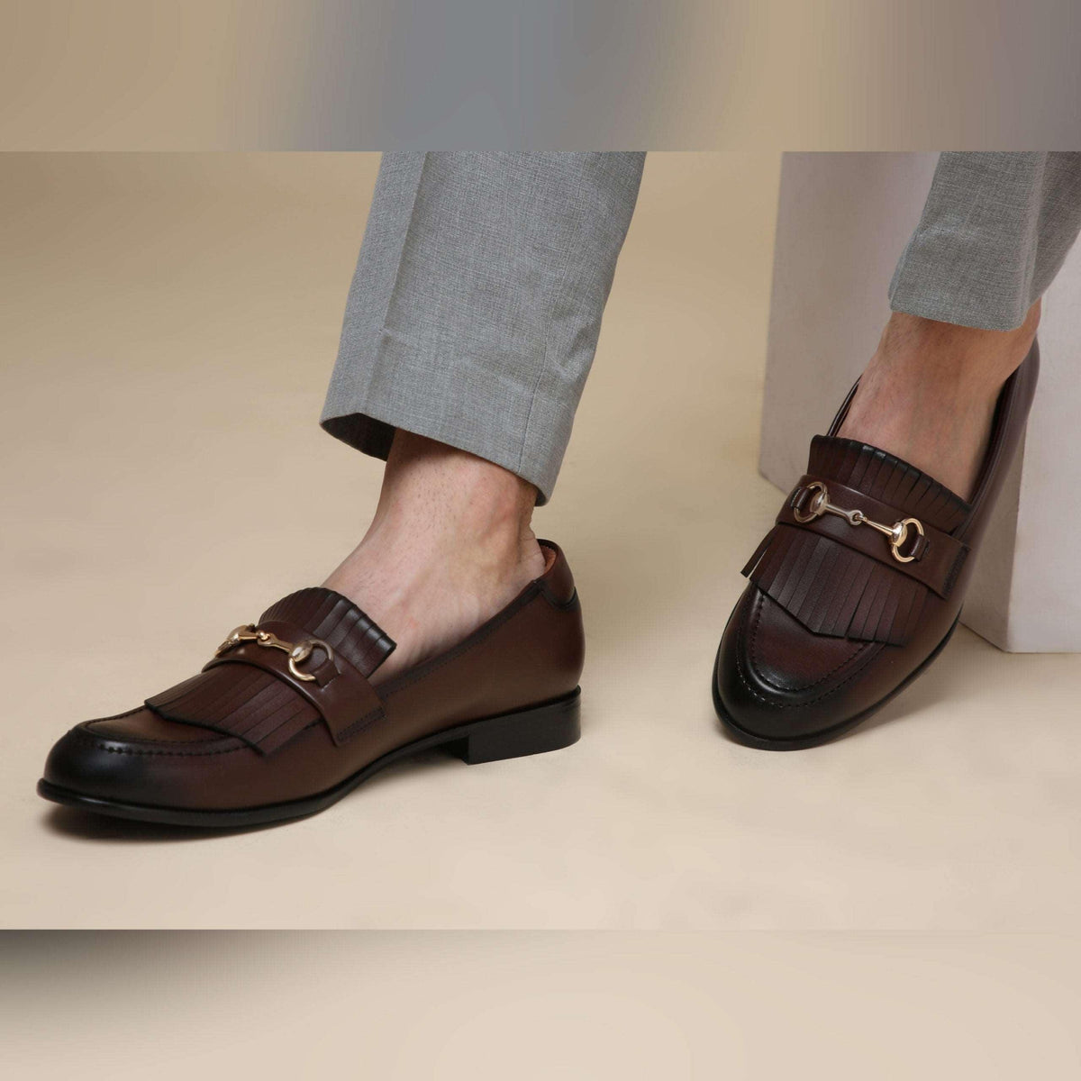 GUSTOSO DARK TAN | GOLDEN HORSEBIT FRINGE SLIP-ON - By Lusso