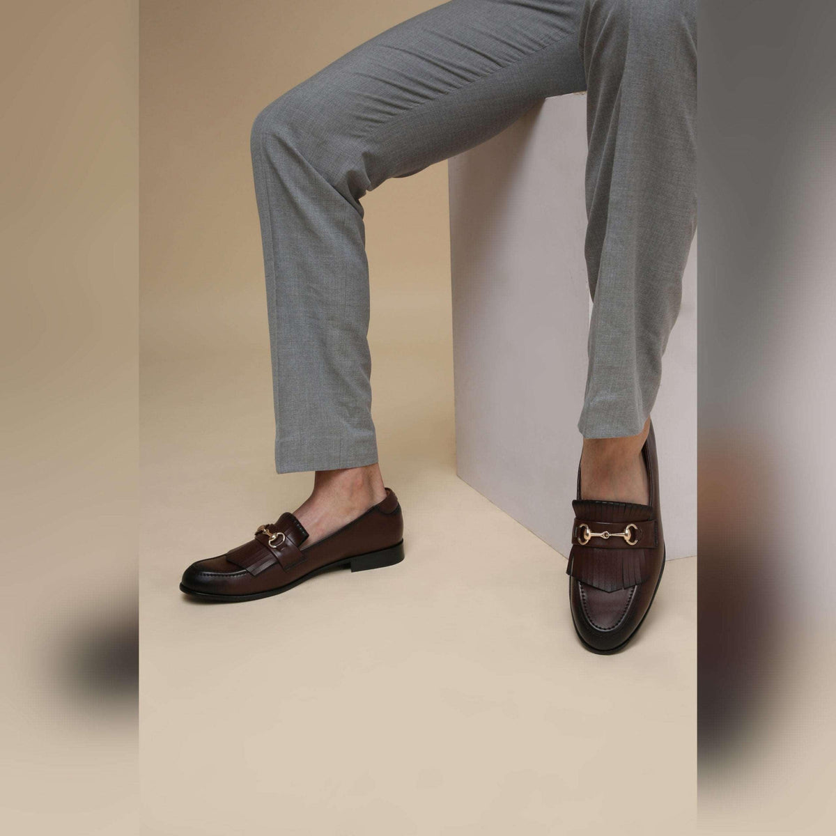 GUSTOSO DARK TAN | GOLDEN HORSEBIT FRINGE SLIP-ON - By Lusso