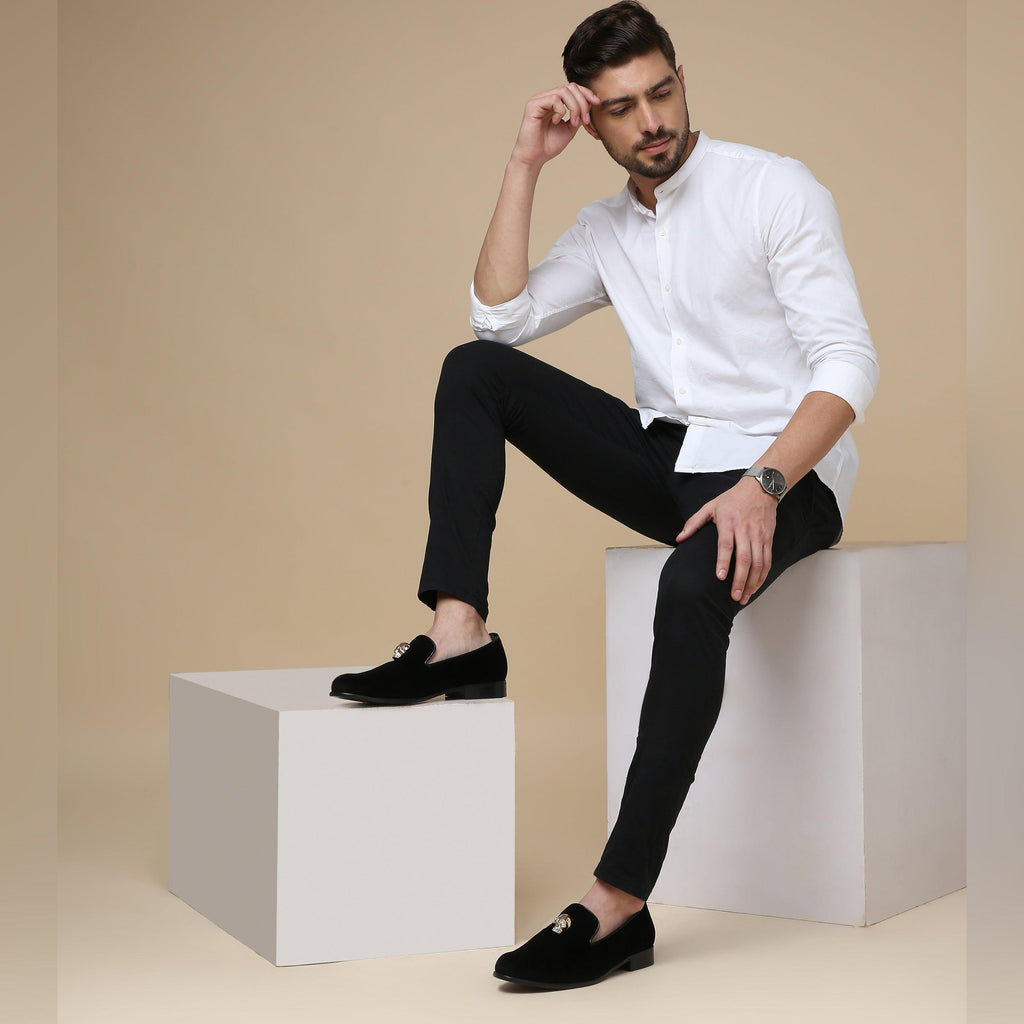 KANE | BLACK VELVET GOLDEN SKULL SLIP-ON - By Lusso