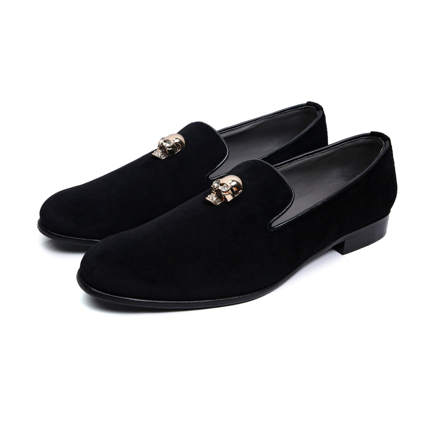 KANE | BLACK VELVET GOLDEN SKULL SLIP-ON - By Lusso