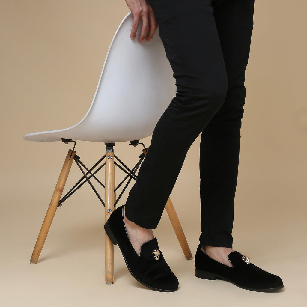 KANE | BLACK VELVET GOLDEN SKULL SLIP-ON - By Lusso